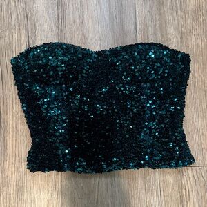 Zara Teal Sequin Embellished Top